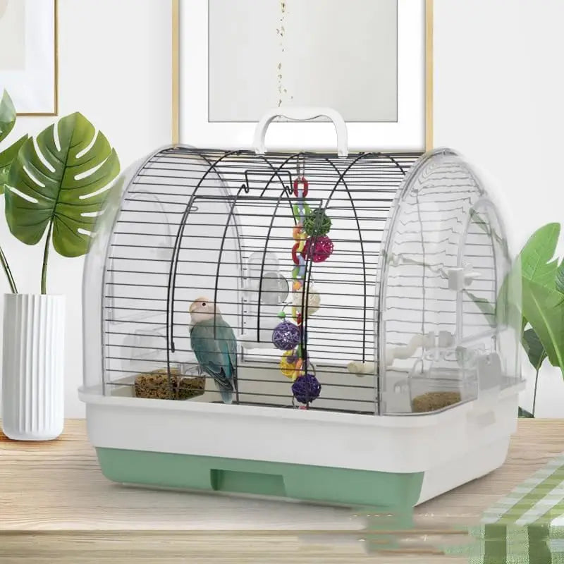 Portable Metal Bird Cage Carrier, with 2 Perches, 2 Food Bowls and Tray
