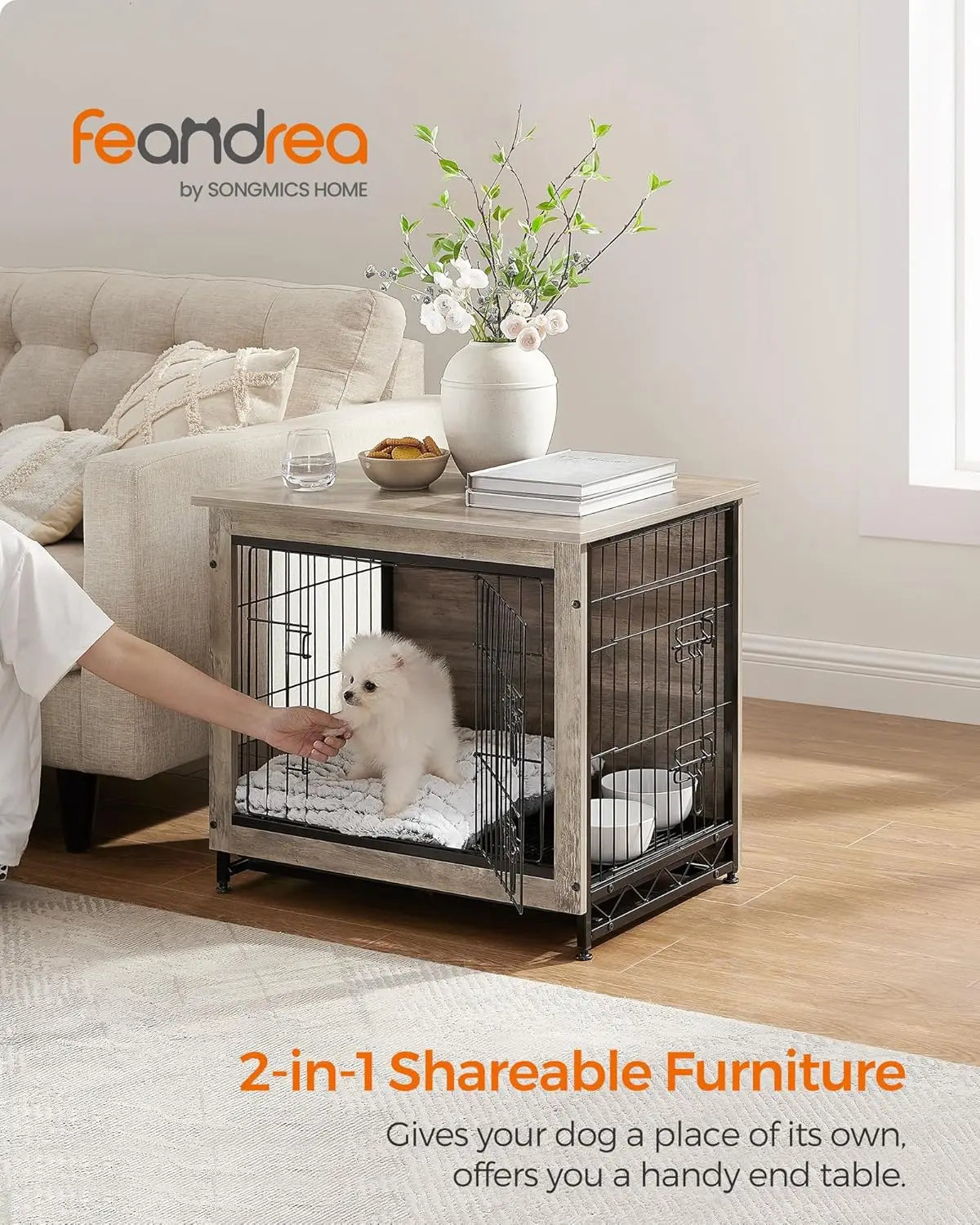 27.2" Indoor Dog Crate Furniture, Multi-Purpose Pet Kennel with Removable Tray for Small Dogs up to 30 lbs,