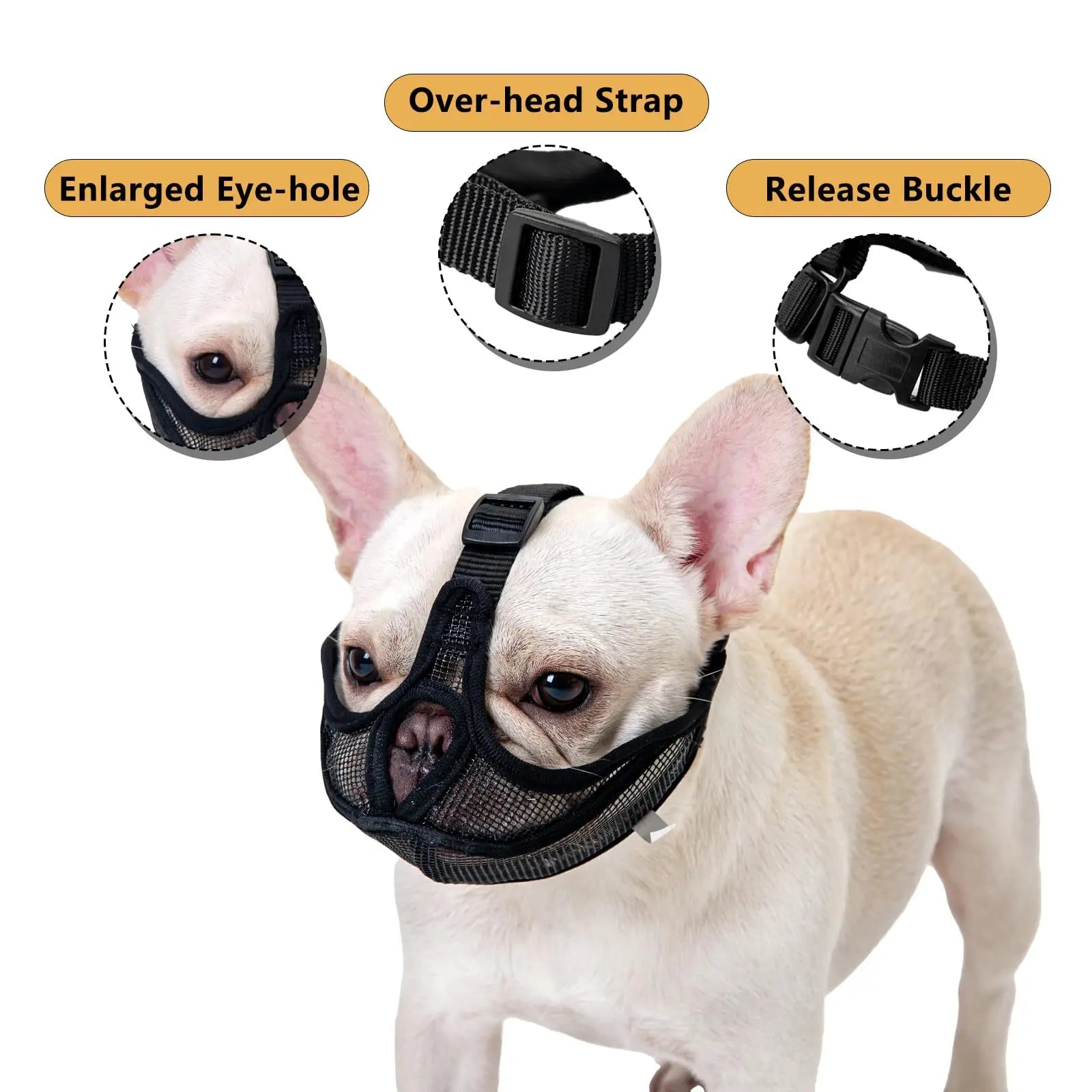 Pet Dog Mask, Short Mouth Dog Anti-biting, Anti-eating, Anti-barking, Adjustable, Breathable for Pugs, French Bulldogs and English Bulldogs