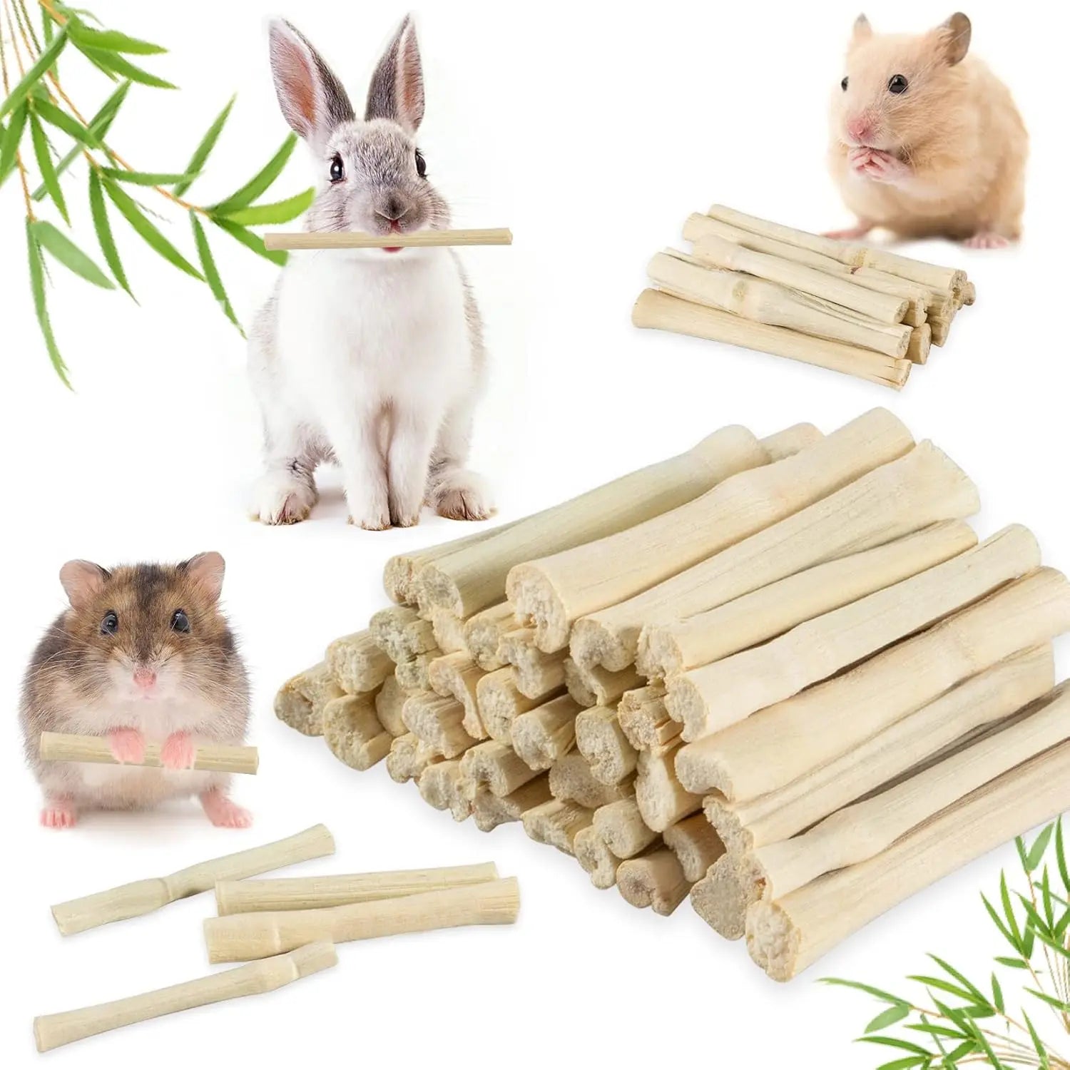Natural Sweet Bamboo Chew Sticks Small Animal Dental Treats for Rabbits Guinea Pigs Chinchillas
