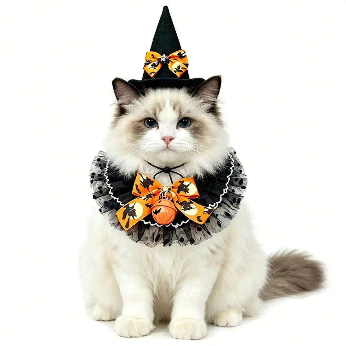2pc Halloween Pet Bandana Hat Set, Cute Cat Dog Bib Collar With Lace Trim, Festive Pet Costume Accessories For Party Dress Up