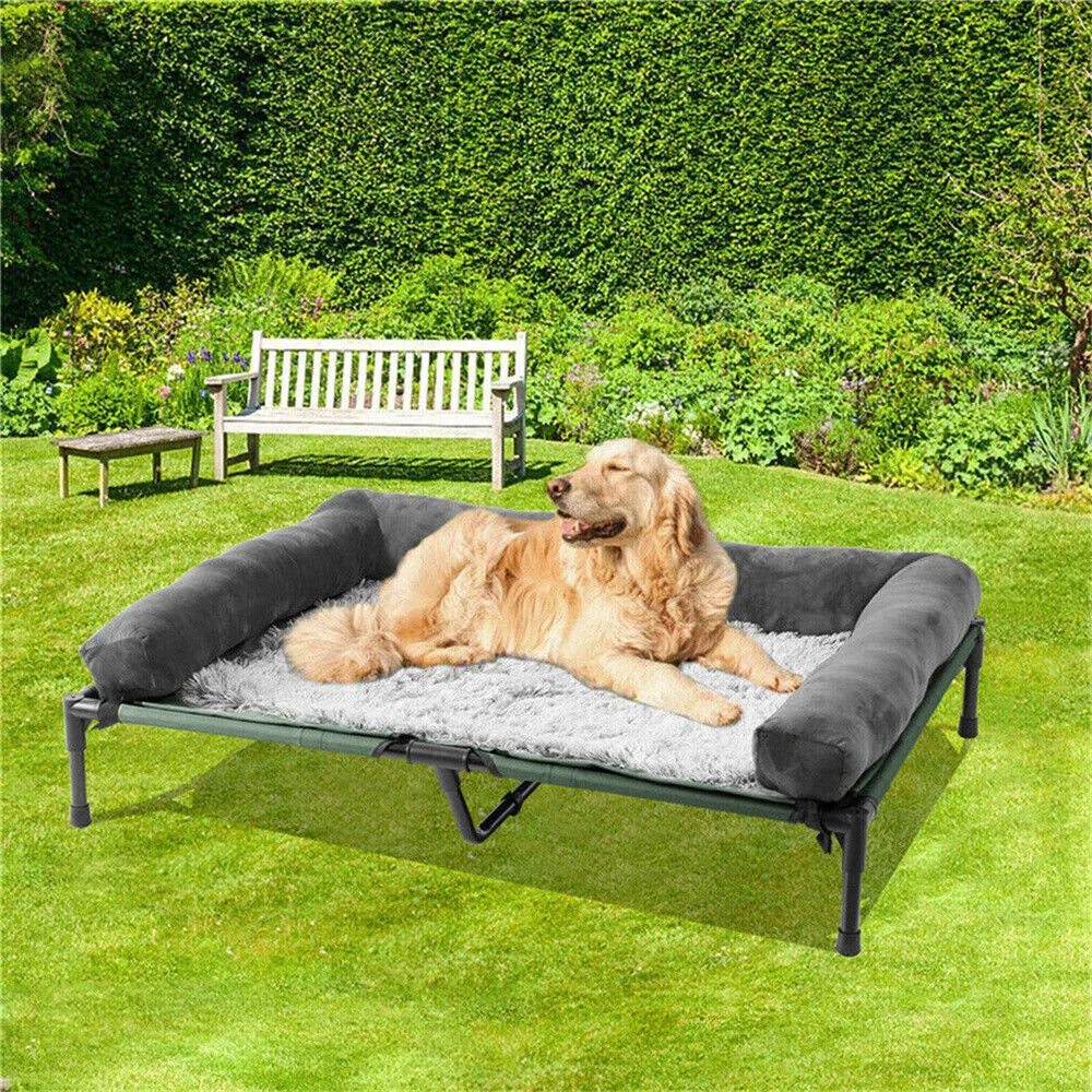 Large Dog Bed Outdoor Raised Dog Bed with Cooling Breathable Mat and Soft Plush Mat, Camping Cot Indoor/Outdoor
