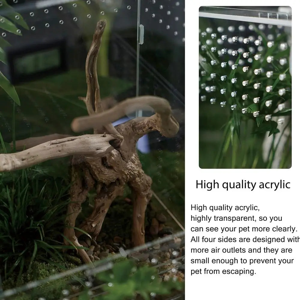 Acrylic Clear Reptile Habitat Enclosure Terrarium with Latch ，Perfect for Amphibians and Invertebrates