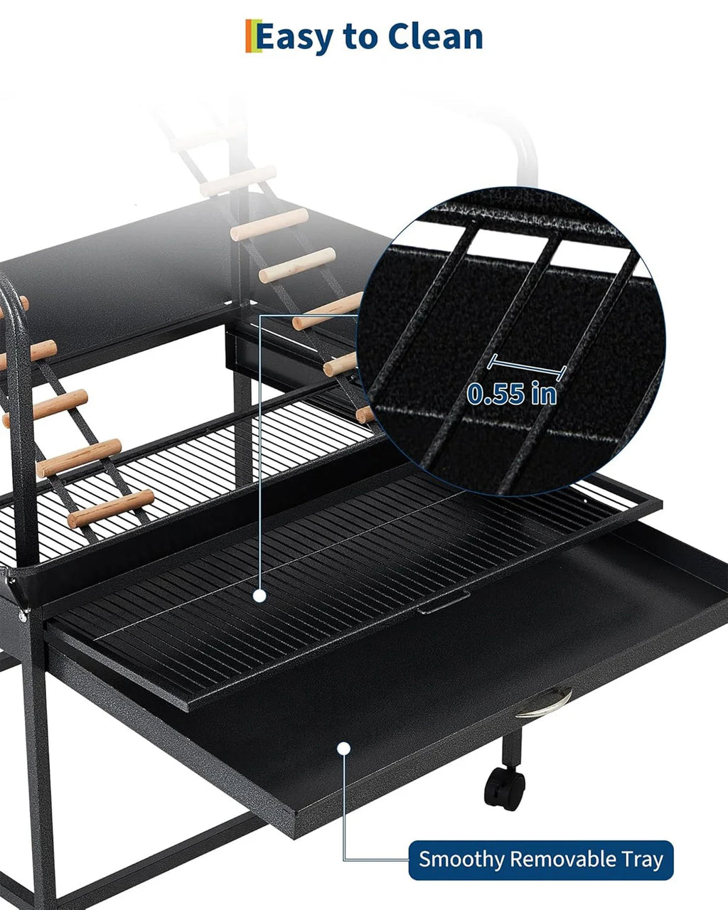 Extra Tall 66'' Bird Play Stand Heavy-Duty Metal Activity Center With Lockable Wheels Removable Tray & Toy Hooks