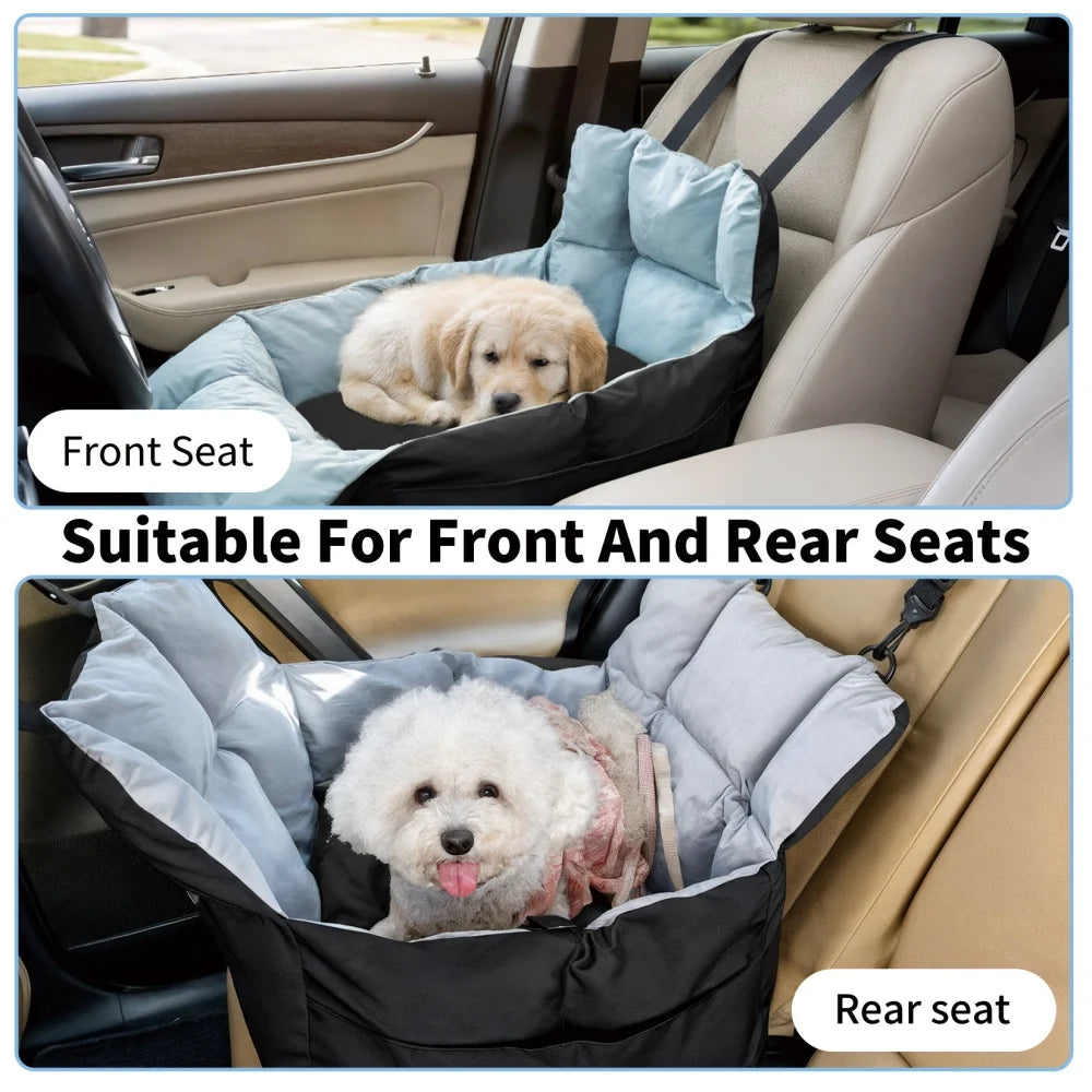 Portable Dog Car Seat Travel Bed Carrier Cushion with Storage Pocket