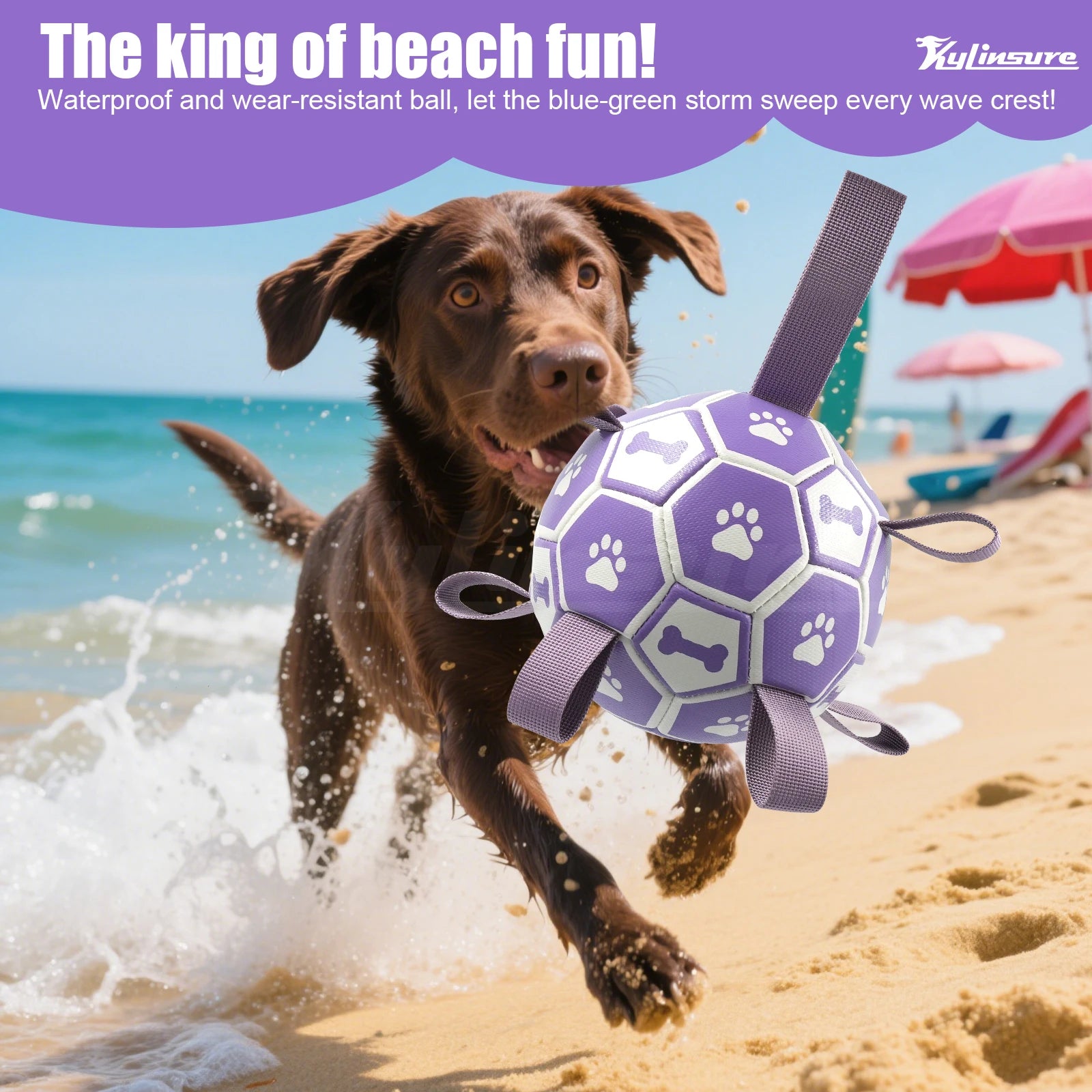 Dog Toys Soccer Ball with Straps, Interactive Dog Toys for Tug of War, Water Toy