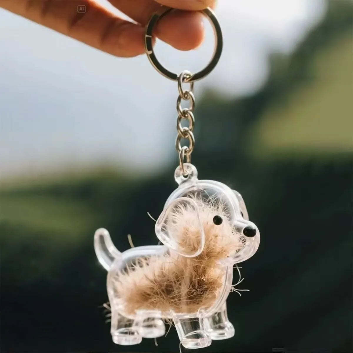 Clear Pet Hair Memorial Capsule Dog Fur Keepsake Pendant Keychain
