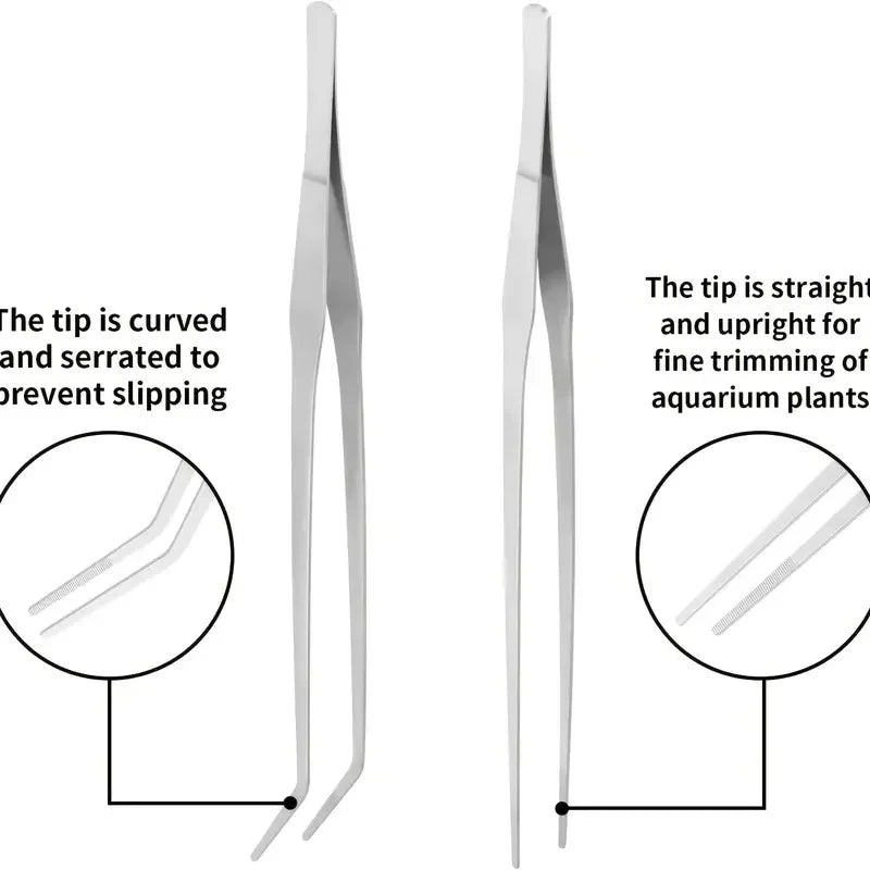 38cm Stainless Steel Aquarium Tweezers Pliers Straight Curved Forceps Aquatic Feeding Tongs