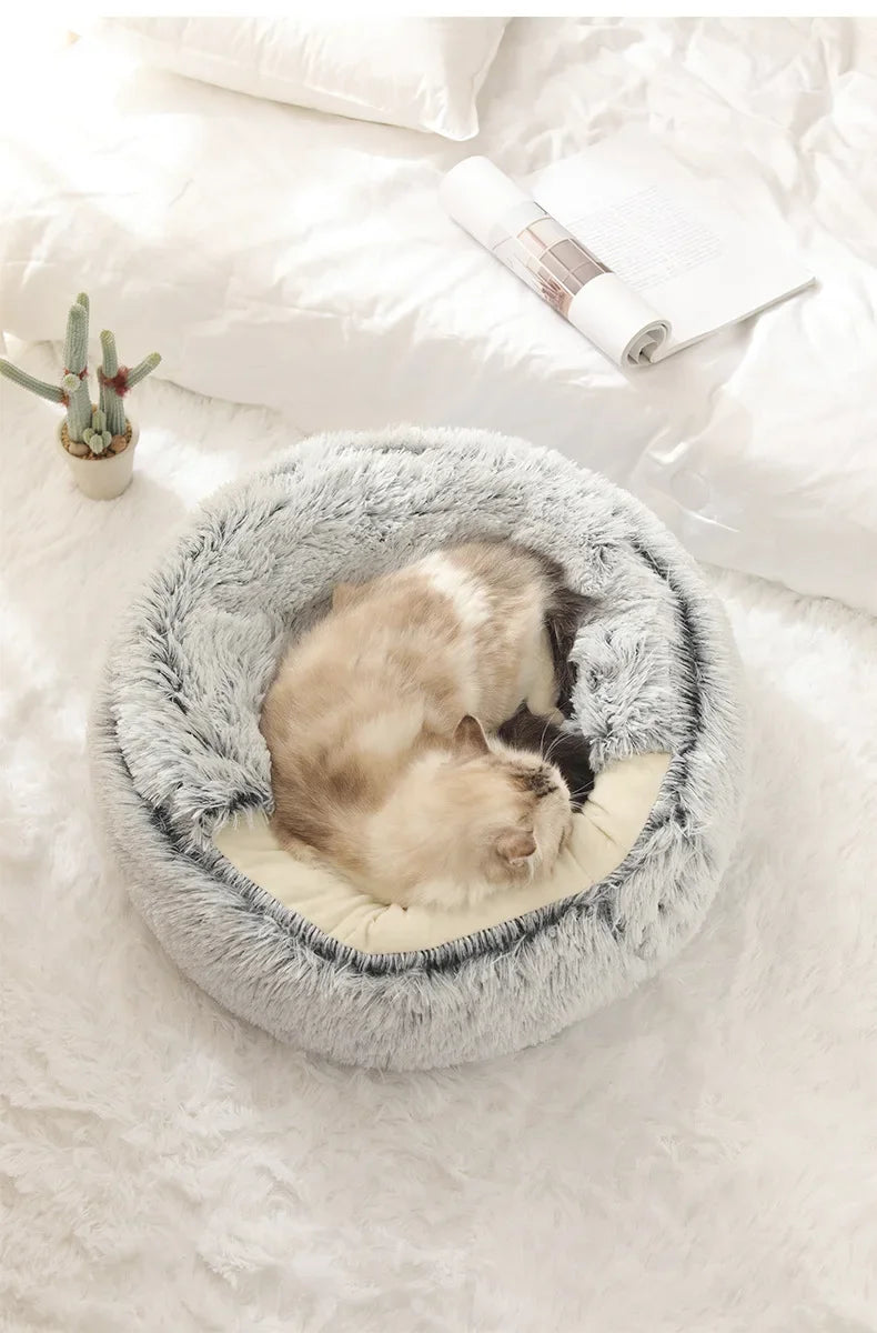 Autumn and Winter soft plush pet bed nest semi-enclosed