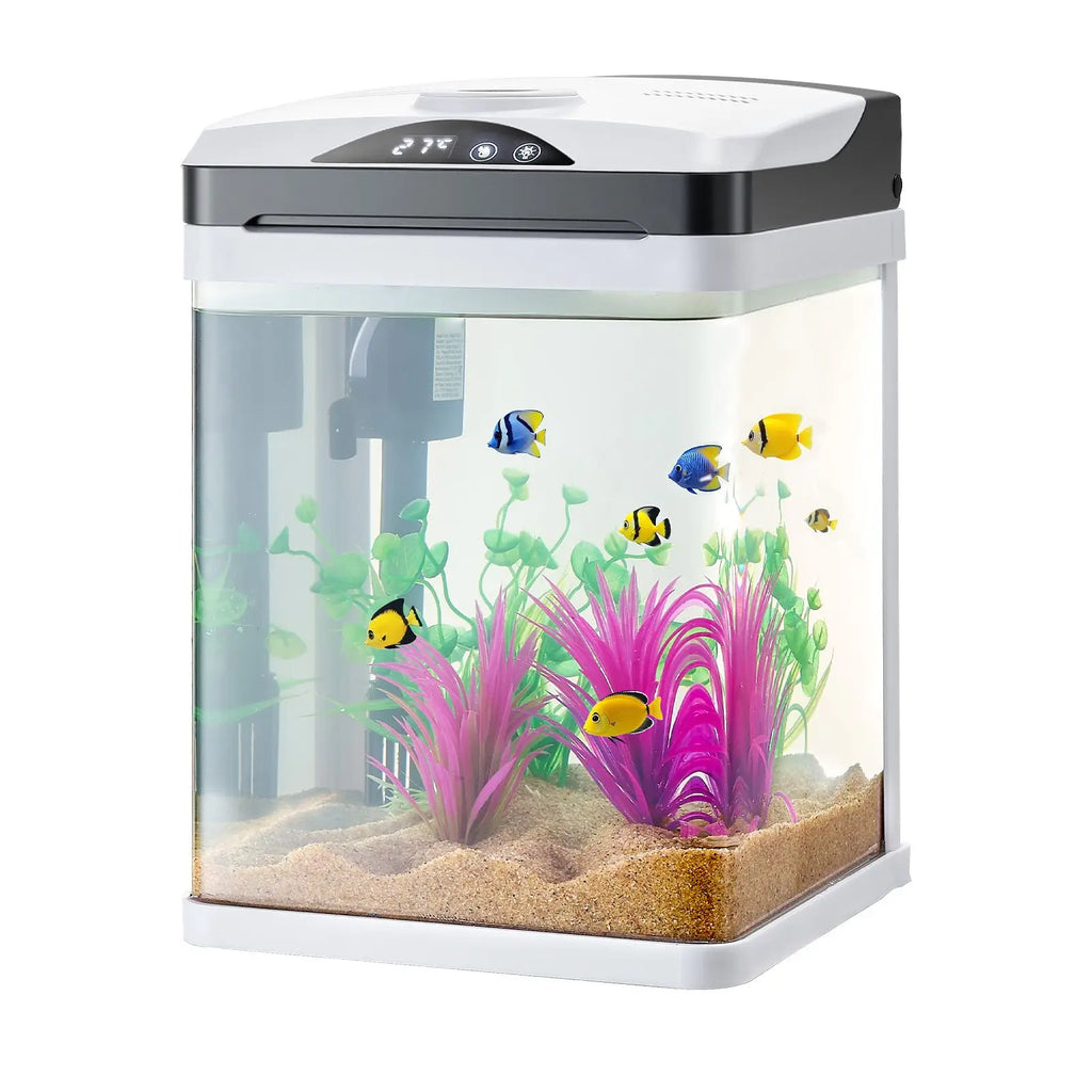 Fish Tank Aquarium, 2 Gallon LED Square Ultra-Clear Glass Tank Temperature Monitoring Adjustable 7 Color Lighting, Self Cleaning System Fishbowl for Freshwater & Saltwater Fish Home,Office