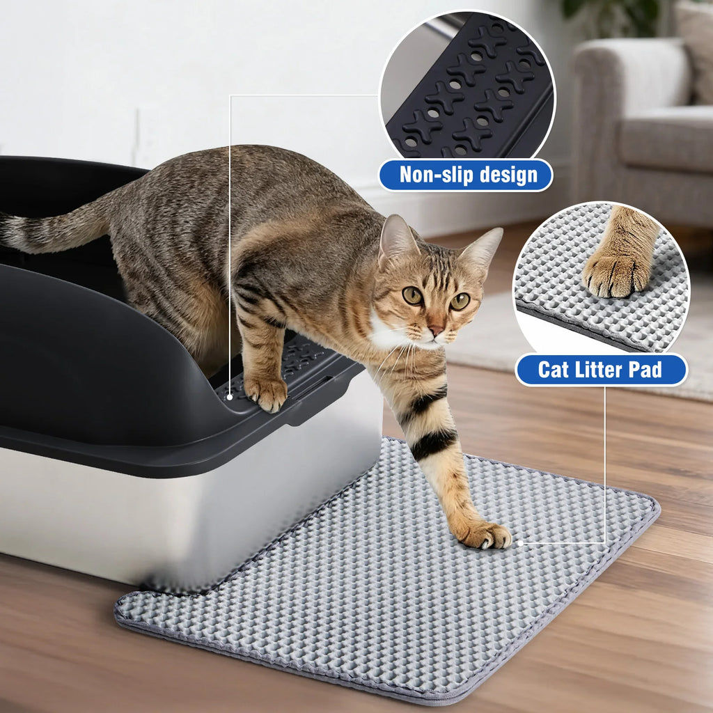 Stainless 24IN Steel Cat Litter Box with Lid Large Cat Litter Box for Big Cats Anti-Urine Leakage Scoop and Mat Included