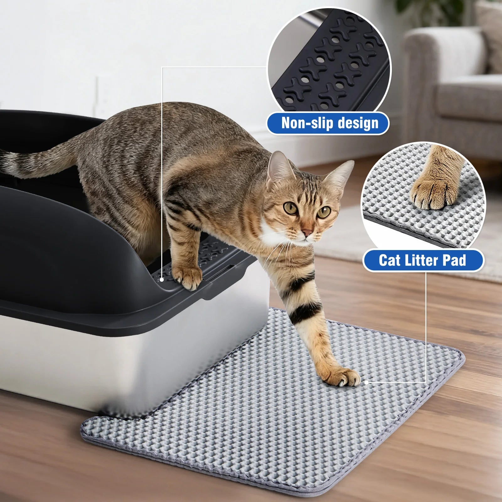 Stainless 24IN Steel Cat Litter Box with Lid Large Cat Litter Box for Big Cats Anti-Urine Leakage Scoop and Mat Included