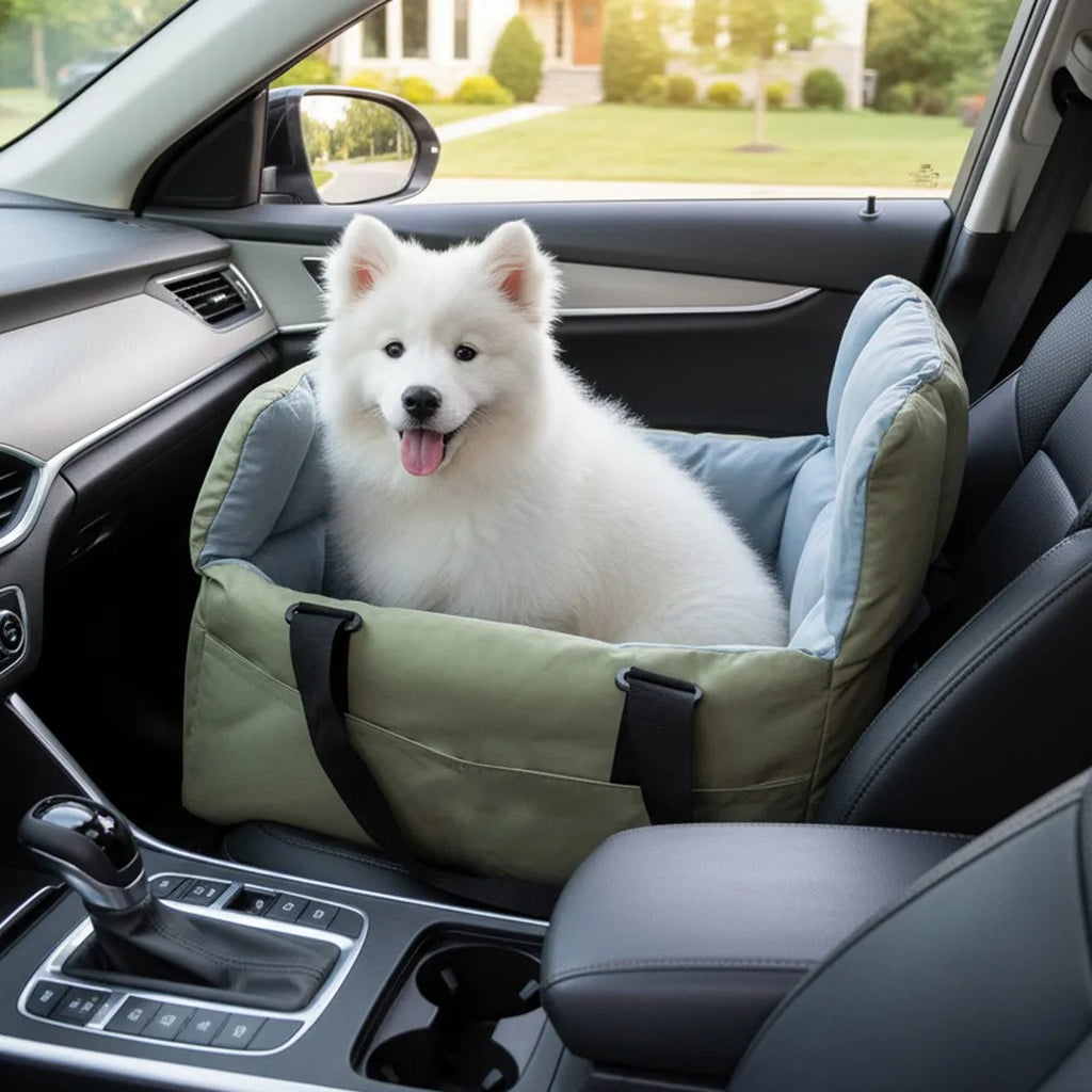 Portable Dog Car Seat Travel Bed Carrier Cushion with Storage Pocket