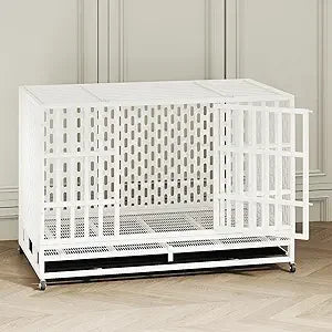 Rugged 48 Inch Steel Dog Crate for Indoor Use - Double Door, Wheeled, for High Anxiety Dogs