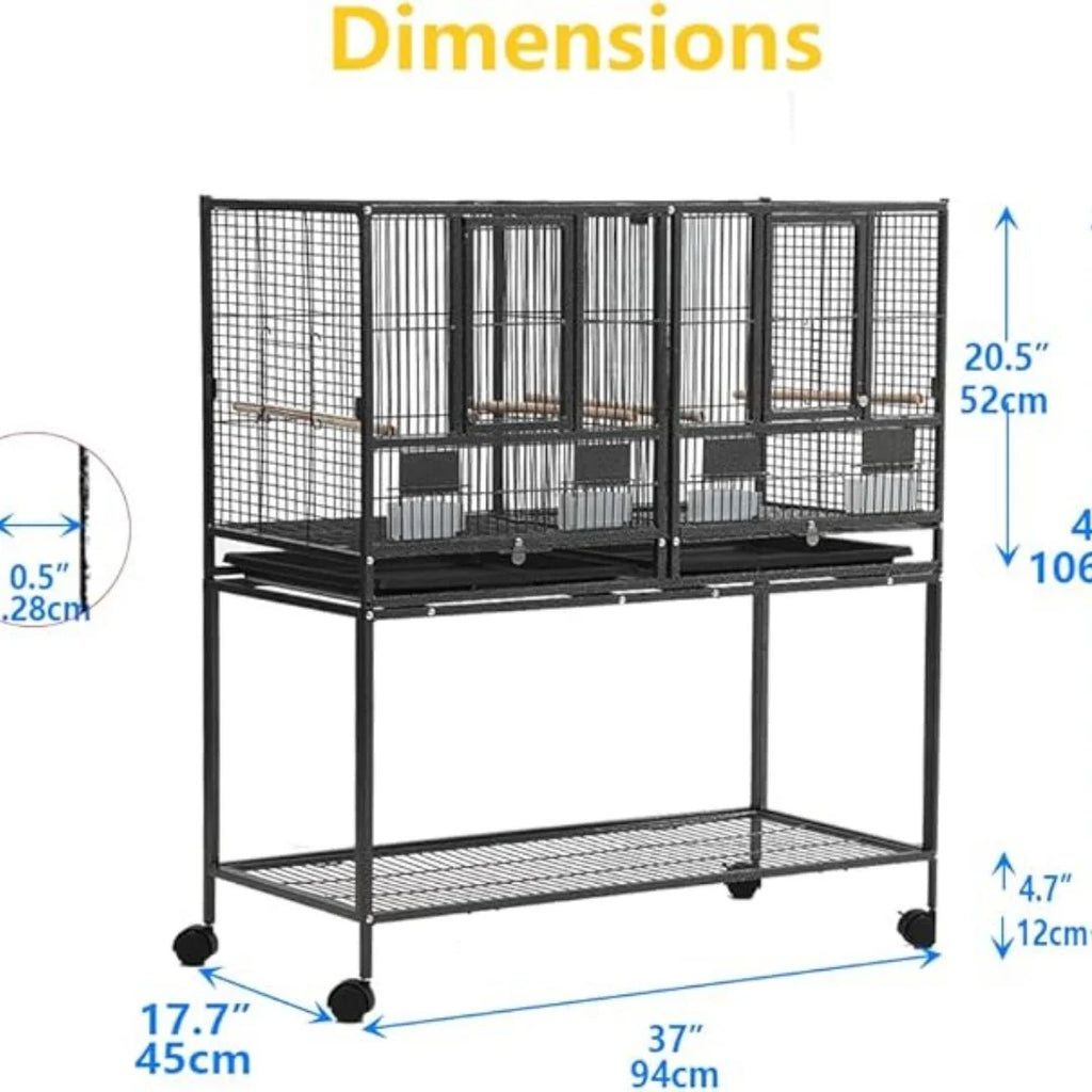 Birdcage 43 In with Wooden Perches, Standing Wrought Iron Large Parrot Flight Bird Cage for Cockatiels African Grey