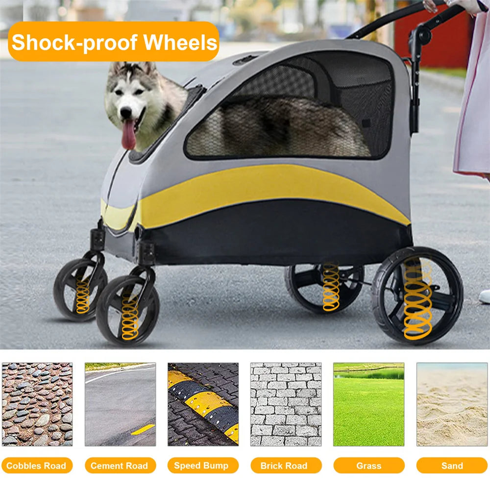 Premium Dog Stroller 4 Wheel Foldable Cart Travel Walk Pet Jogger Wagon for Small Medium Large Dogs