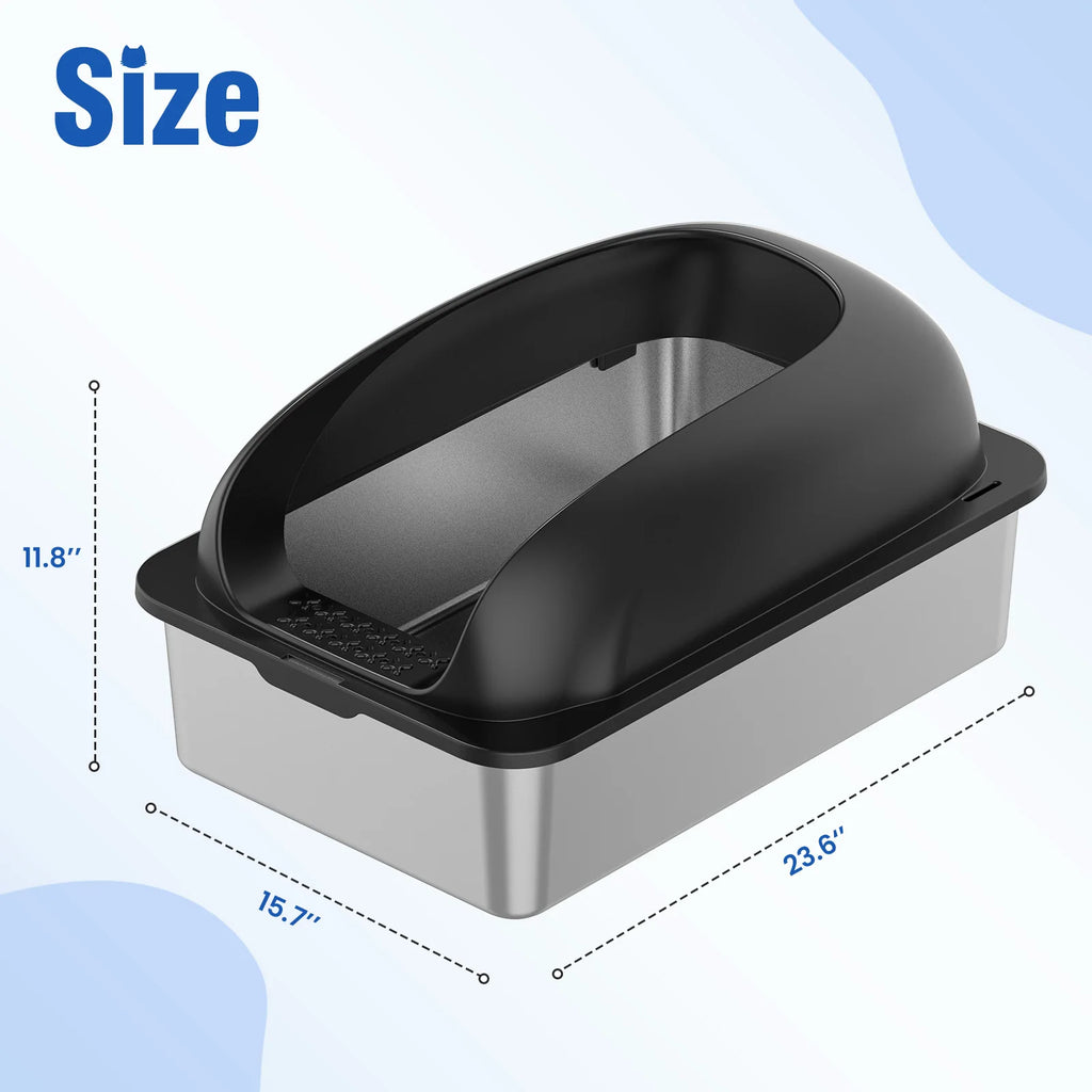 Stainless 24IN Steel Cat Litter Box with Lid Large Cat Litter Box for Big Cats Anti-Urine Leakage Scoop and Mat Included