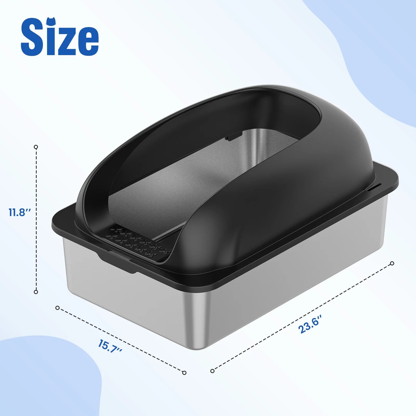 Stainless 24IN Steel Cat Litter Box with Lid Large Cat Litter Box for Big Cats Anti-Urine Leakage Scoop and Mat Included