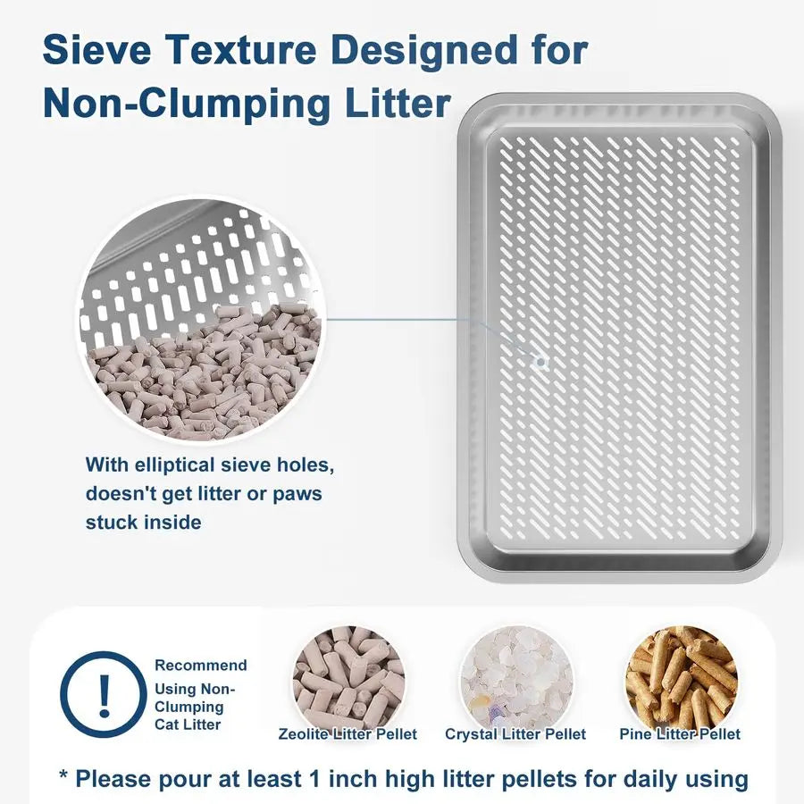 Enclosed Stainless Steel Litter Box with Lid, XL Sifting Litter Box for Pine Pellets, High Sides