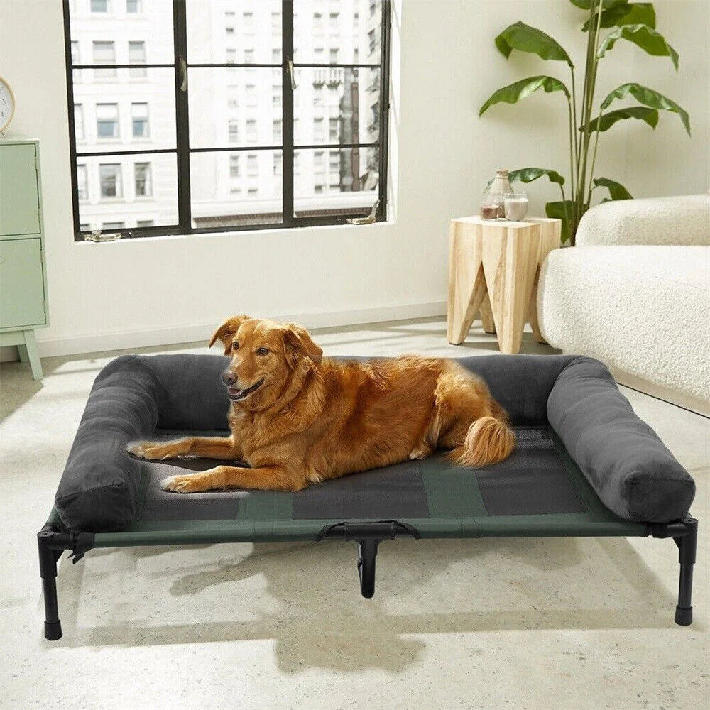 Large Dog Bed Outdoor Raised Dog Bed with Cooling Breathable Mat and Soft Plush Mat, Camping Cot Indoor/Outdoor