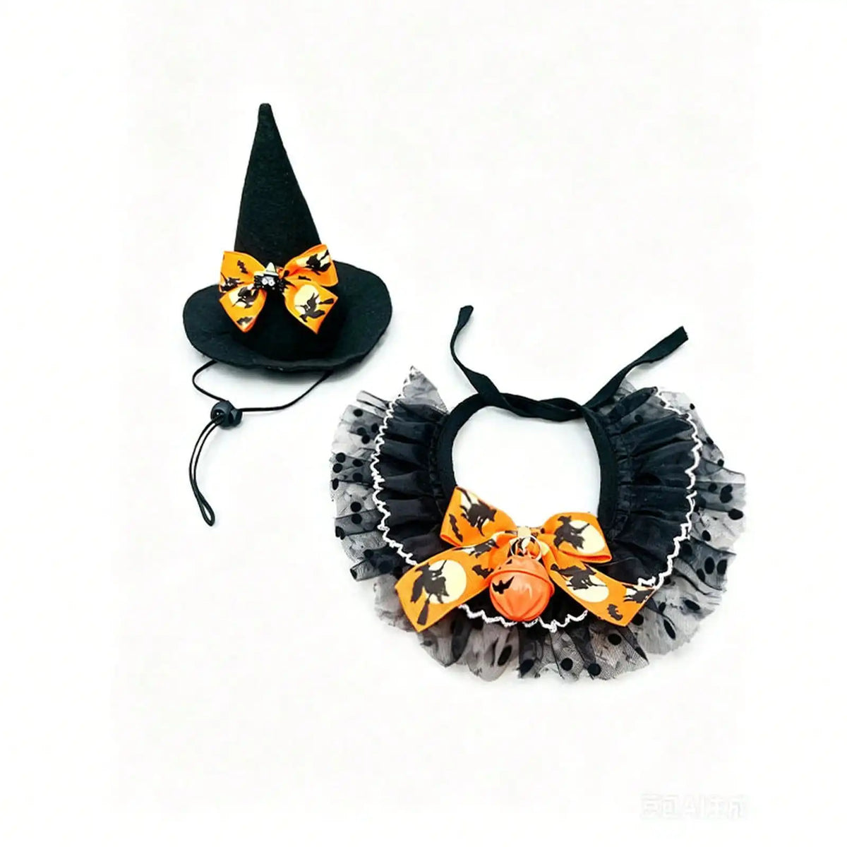 2pc Halloween Pet Bandana Hat Set, Cute Cat Dog Bib Collar With Lace Trim, Festive Pet Costume Accessories For Party Dress Up