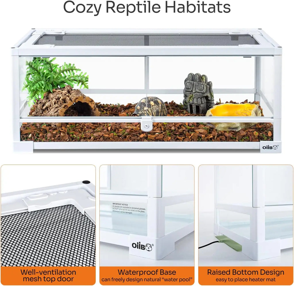 20 Gallon Full Glass Reptile Terrarium with Front Opening Doors & Ventilation Top, 30x12x12 Inches