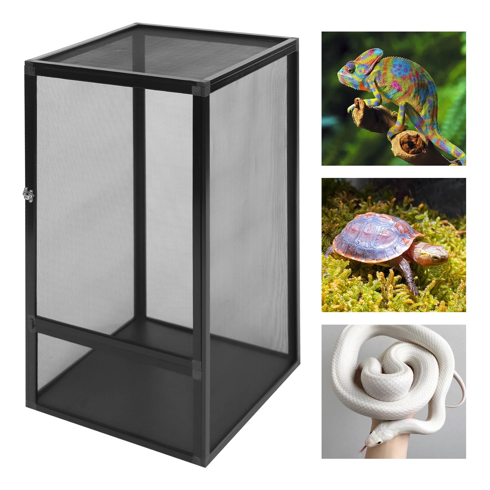 Reptile Pet Feeding Net Box, Aluminum Alloy Micro Habitat Terrarium Enclosure