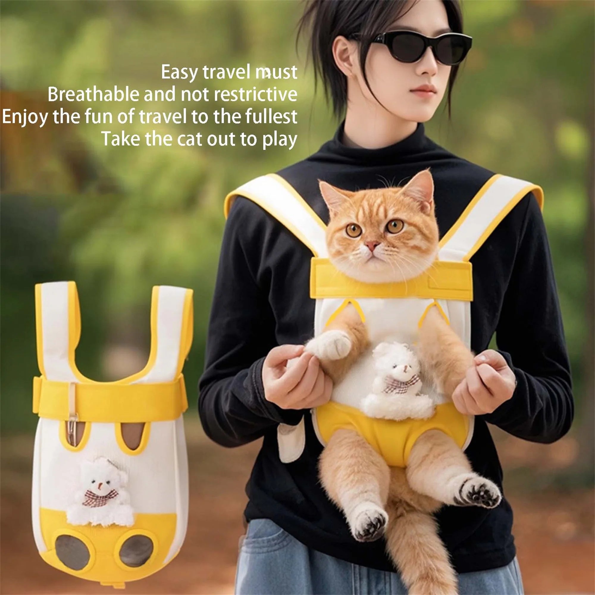 Portable Cat Carrier Backpack Travel Bag with Adjustable Straps Breathable Front and Back