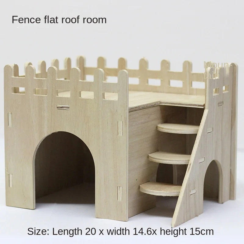 Hamster Toys Small Houses Wooden Furniture Running Wheels Villas Swings Wooden Nests Bite Resistant