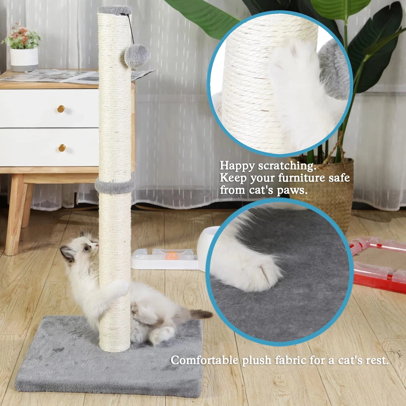 Tall Vertical Cat Scratching Posts For Indoor Cats And Kittens With Dangling Ball