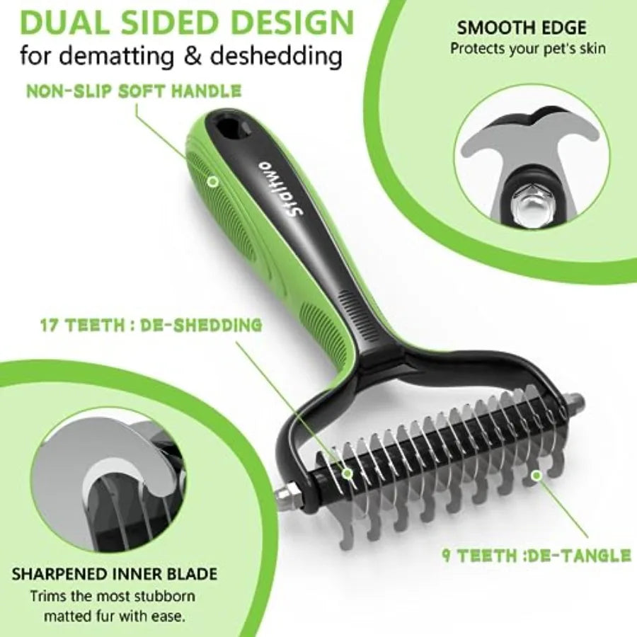 Pet Grooming Supplies - 2-in-1 Professional Undercoat Rake and Pet Brush Shedding Control for Long Haired Dogs and Cats