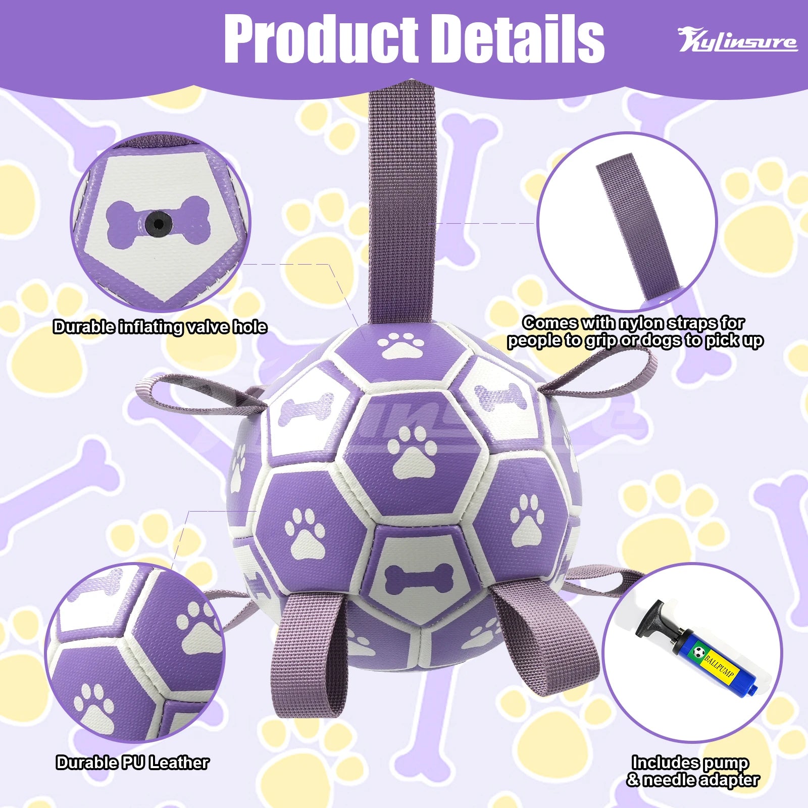 Dog Toys Soccer Ball with Straps, Interactive Dog Toys for Tug of War, Water Toy