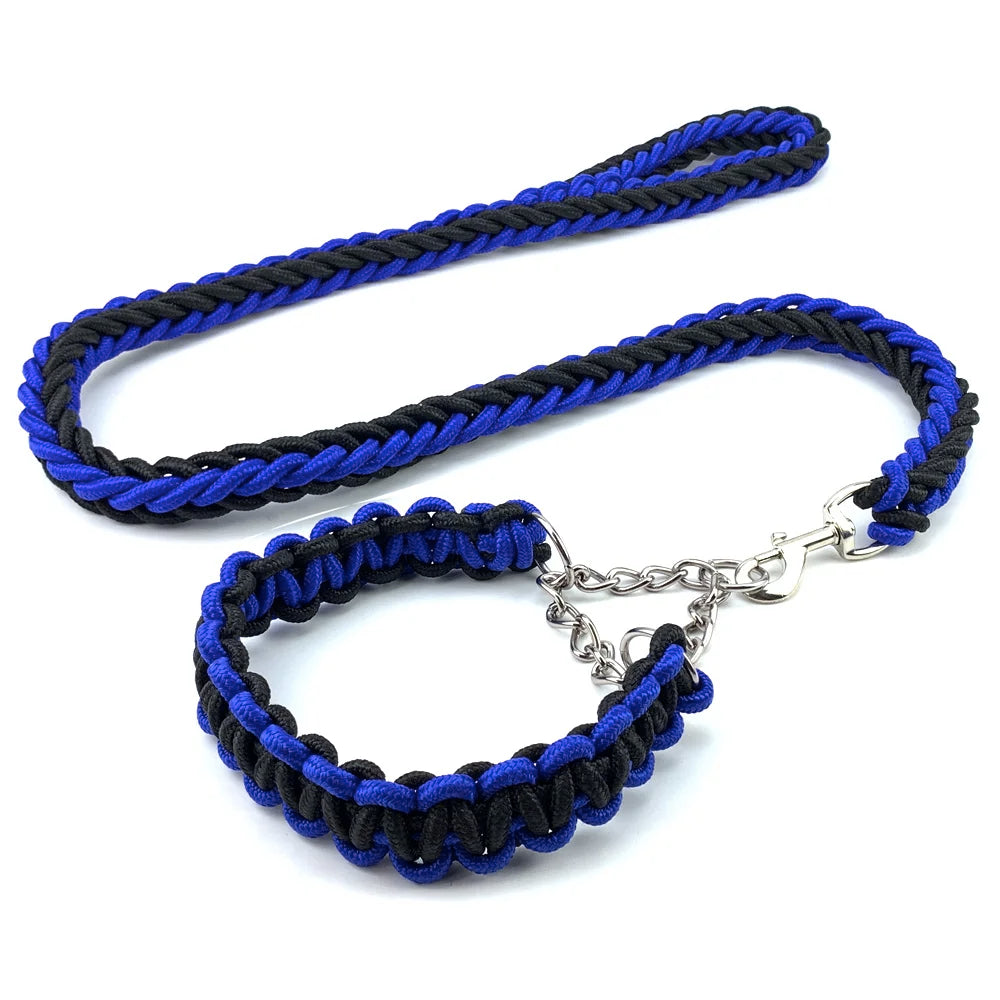 Nylon Braided Dog Collar And Leash Set Traction Rope For Small Medium Large Dog
