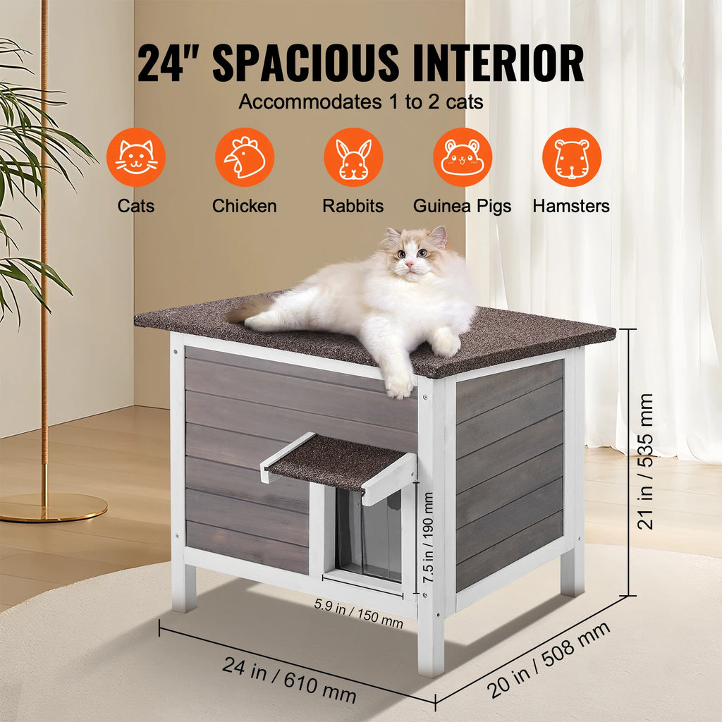Outdoor Cat House Weatherproof, Feral Cat Shelter Wooden Cat Rabbit House with All-Round Foam Insulated