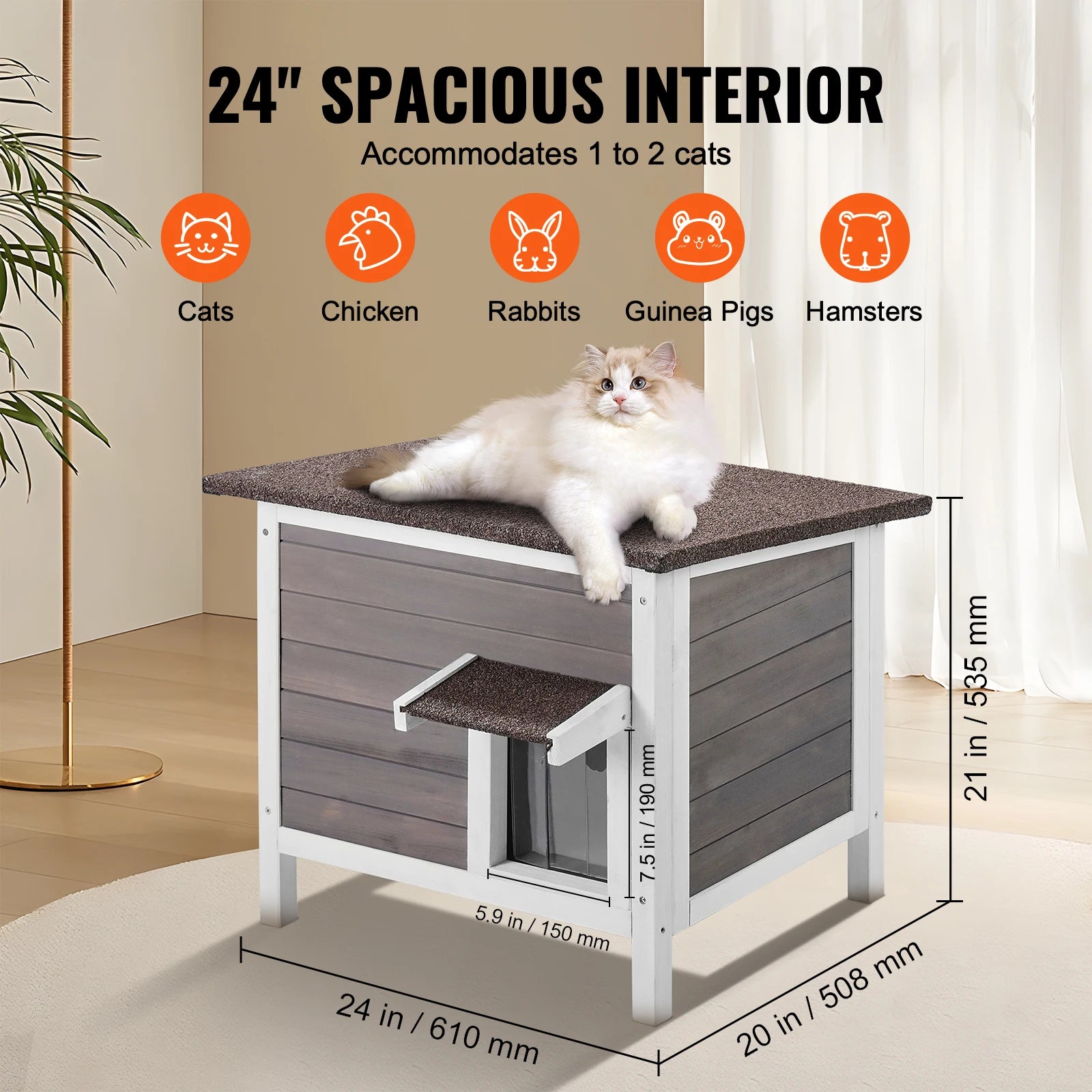 Outdoor Cat House Weatherproof, Feral Cat Shelter Wooden Cat Rabbit House with All-Round Foam Insulated