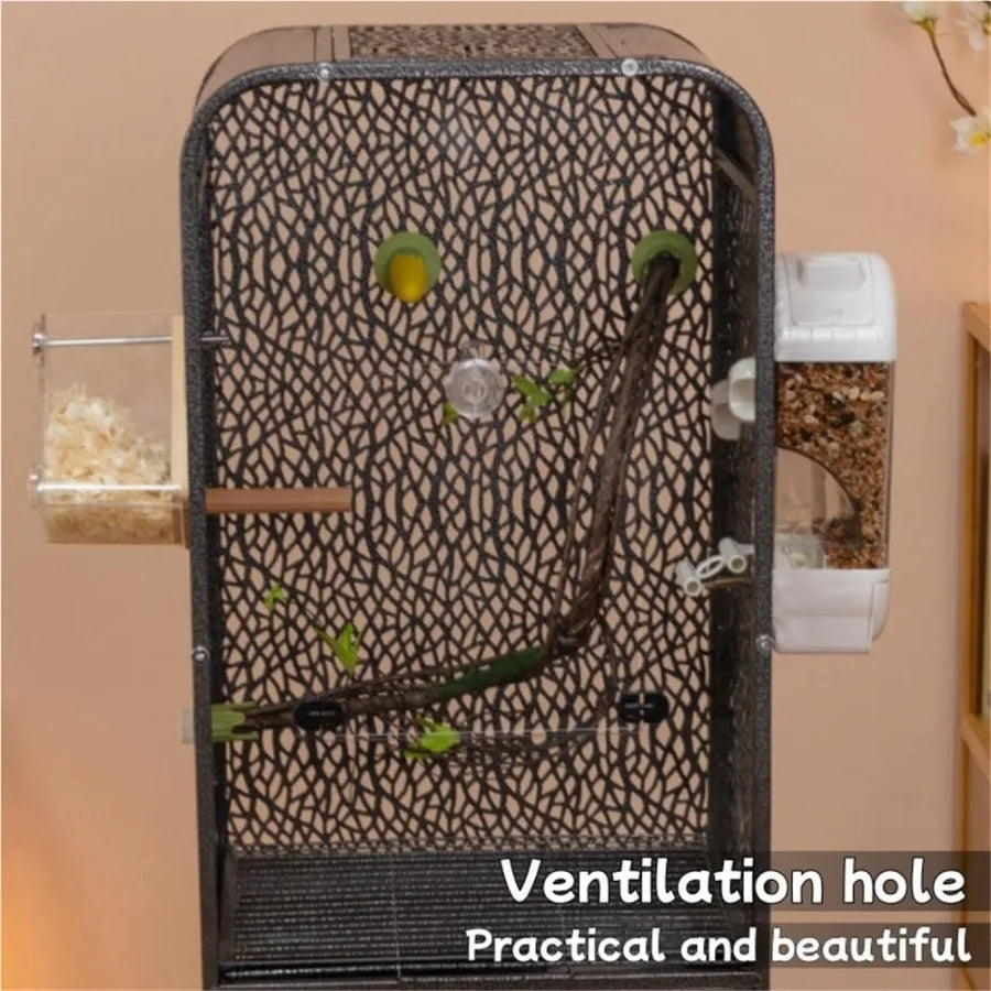 Large 30Inch Bird Cage with Play Top and Breeding Box Wrought Iron with Rolling Base for Small Pet Birds Indoors White