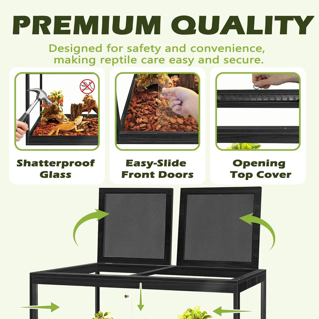 32 Gallon Tempered Glass Reptile Enclosure with Locking Doors (32"X16"X16", Black)