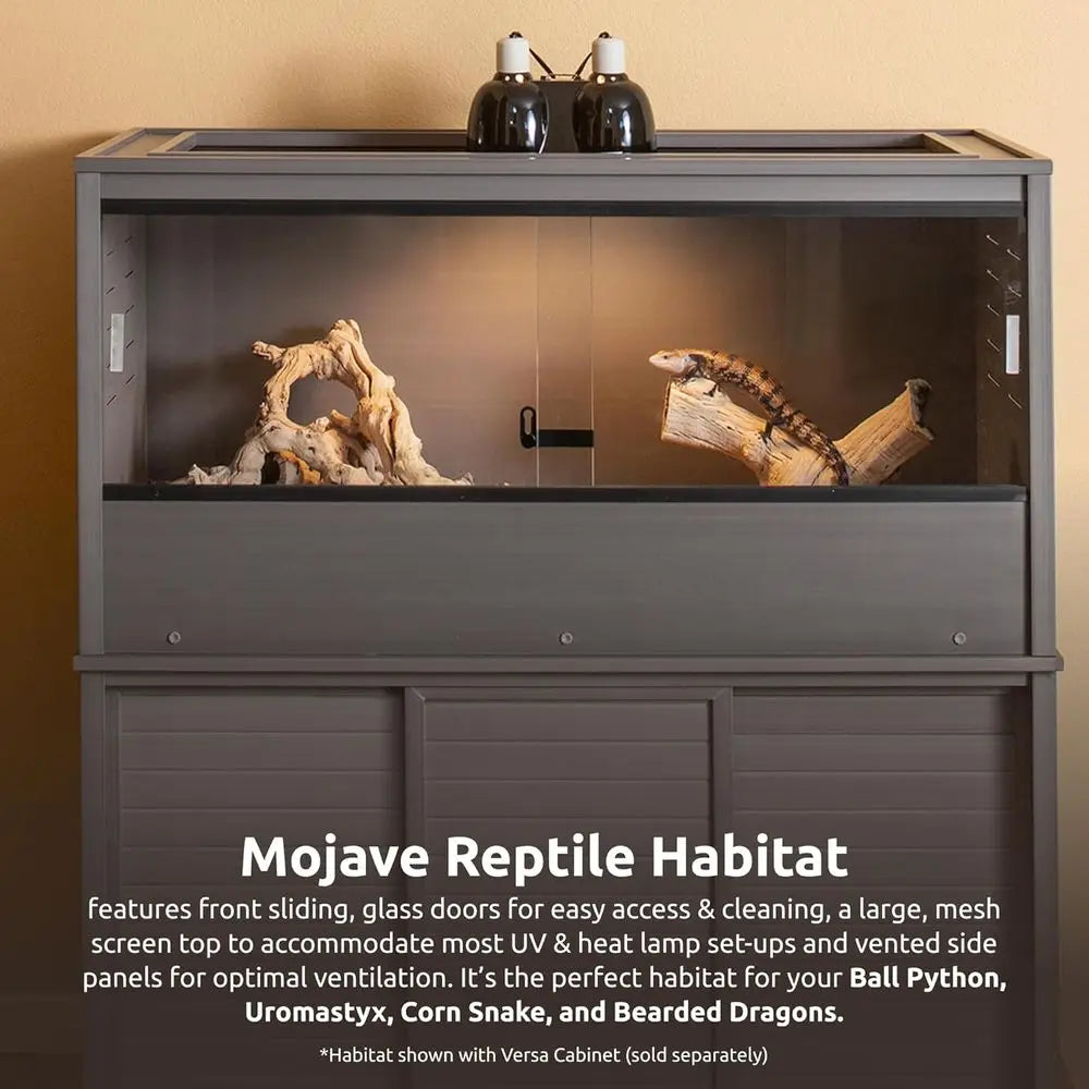 Large 48 Reptile Habitat - Grey with Easy Assembly, Sliding Glass Doors, and Mesh Cover