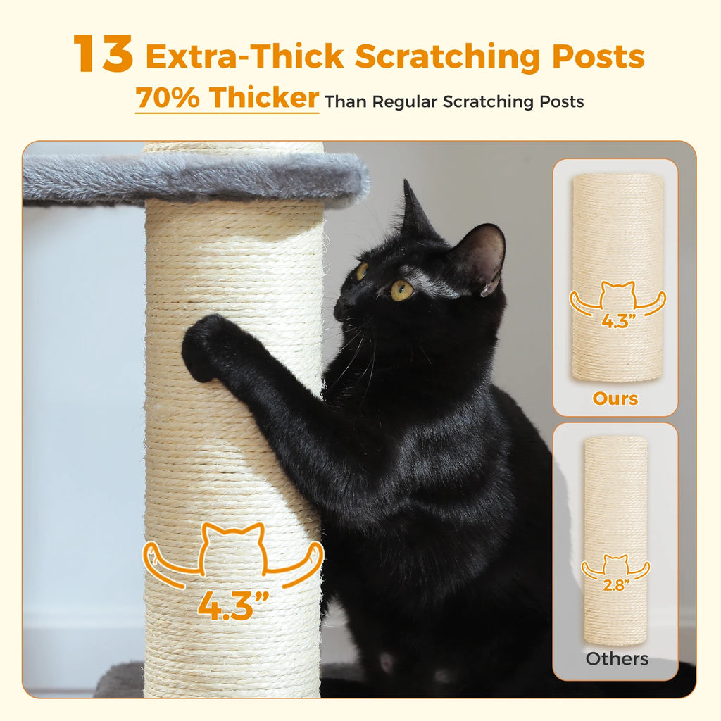 Large Cat Tree for Big Cats with Several Levels Climbing Tree with Hammock 11 Sisal Posts Large Perch