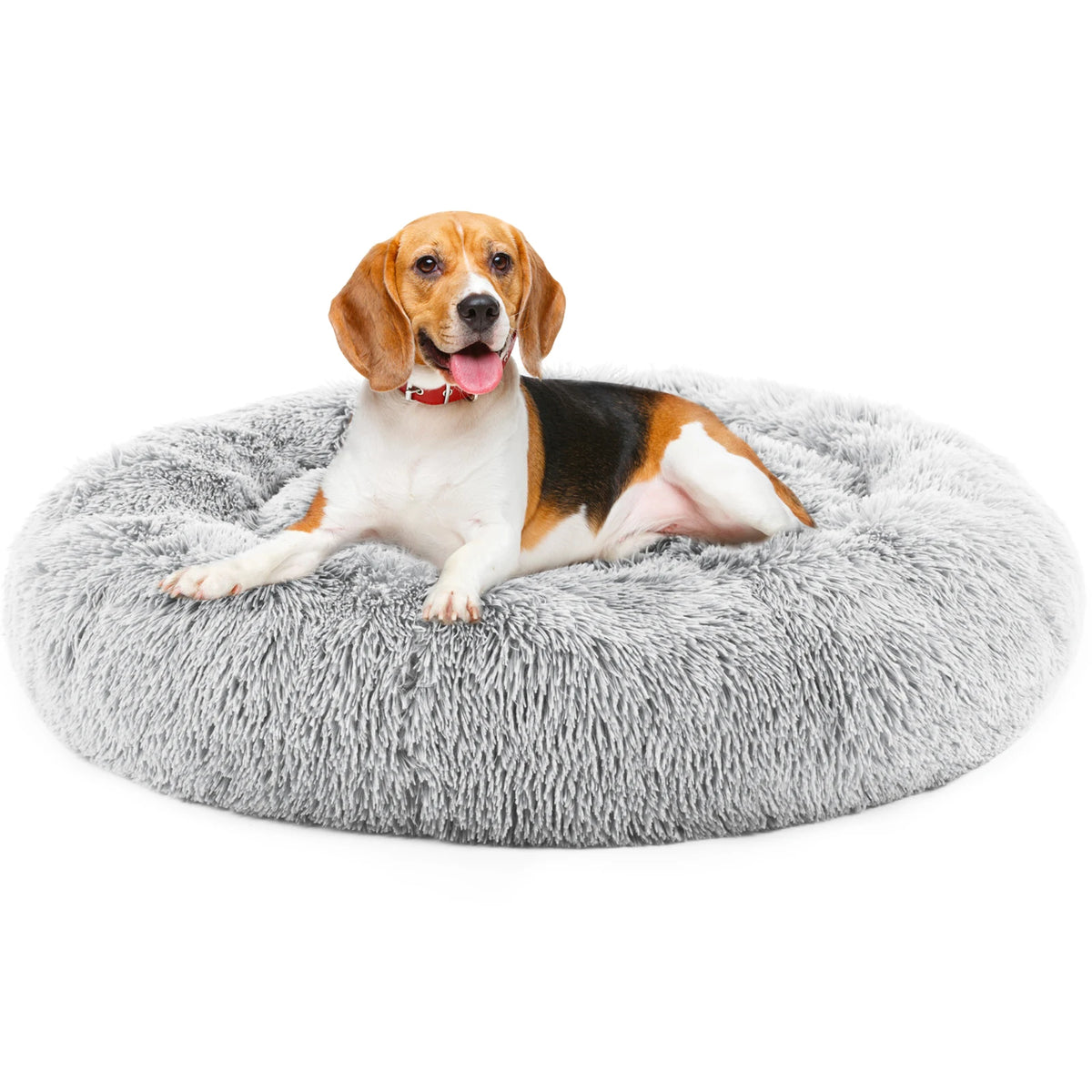 Calming Dog Bed for Medium to Large Dogs Washable Large Pet Bed Anti-Slip Round Fluffy Plush Faux Fur