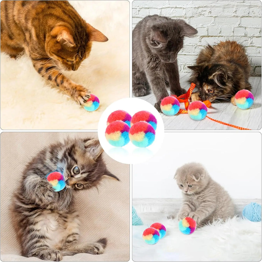 30 Pcs Soft Plush Cat Toy Balls, Rainbow Colors, 1.2-inch for Pet Play and Exercise