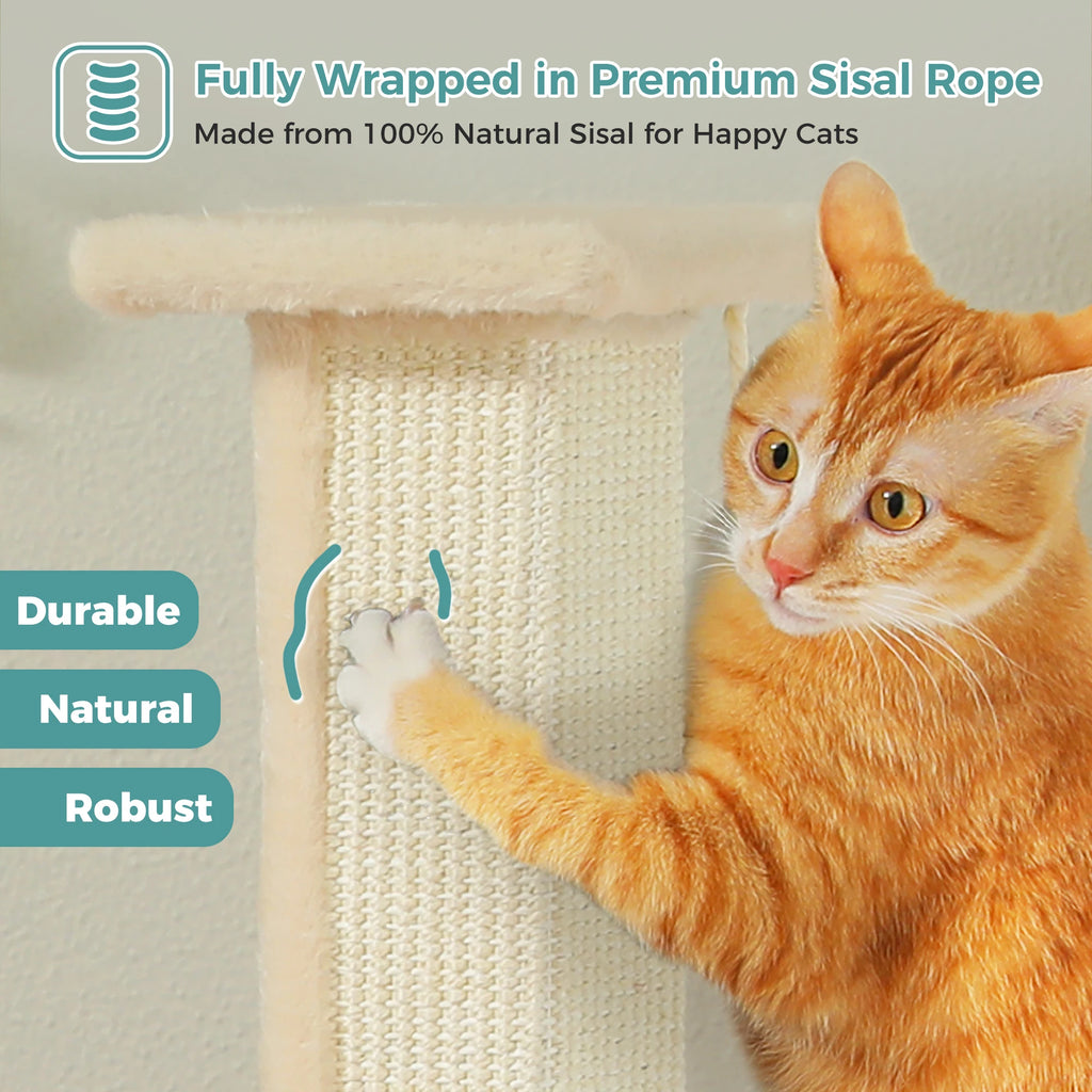 Large Cat Scratching Post for Indoor Cats with Woven Sisal Dangling Ball Tall Cat Scratcher