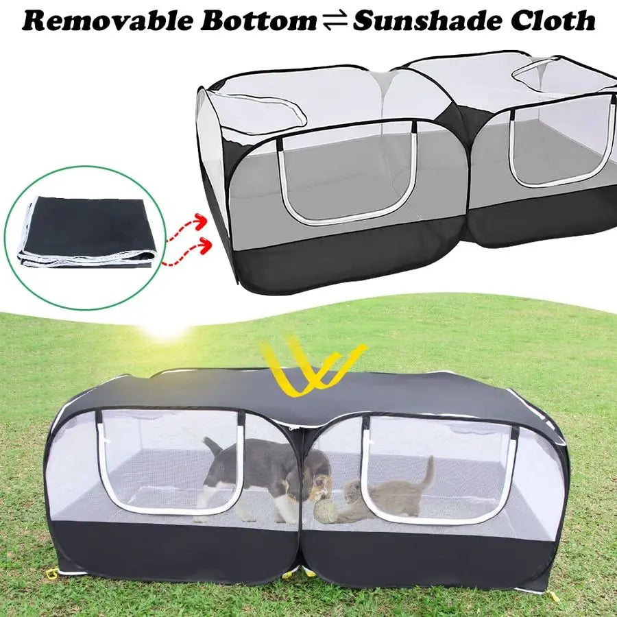 Animal Pet Playpen with Feeder Bowl and Storage Bag, Portable Breathable Indoor Outdoor