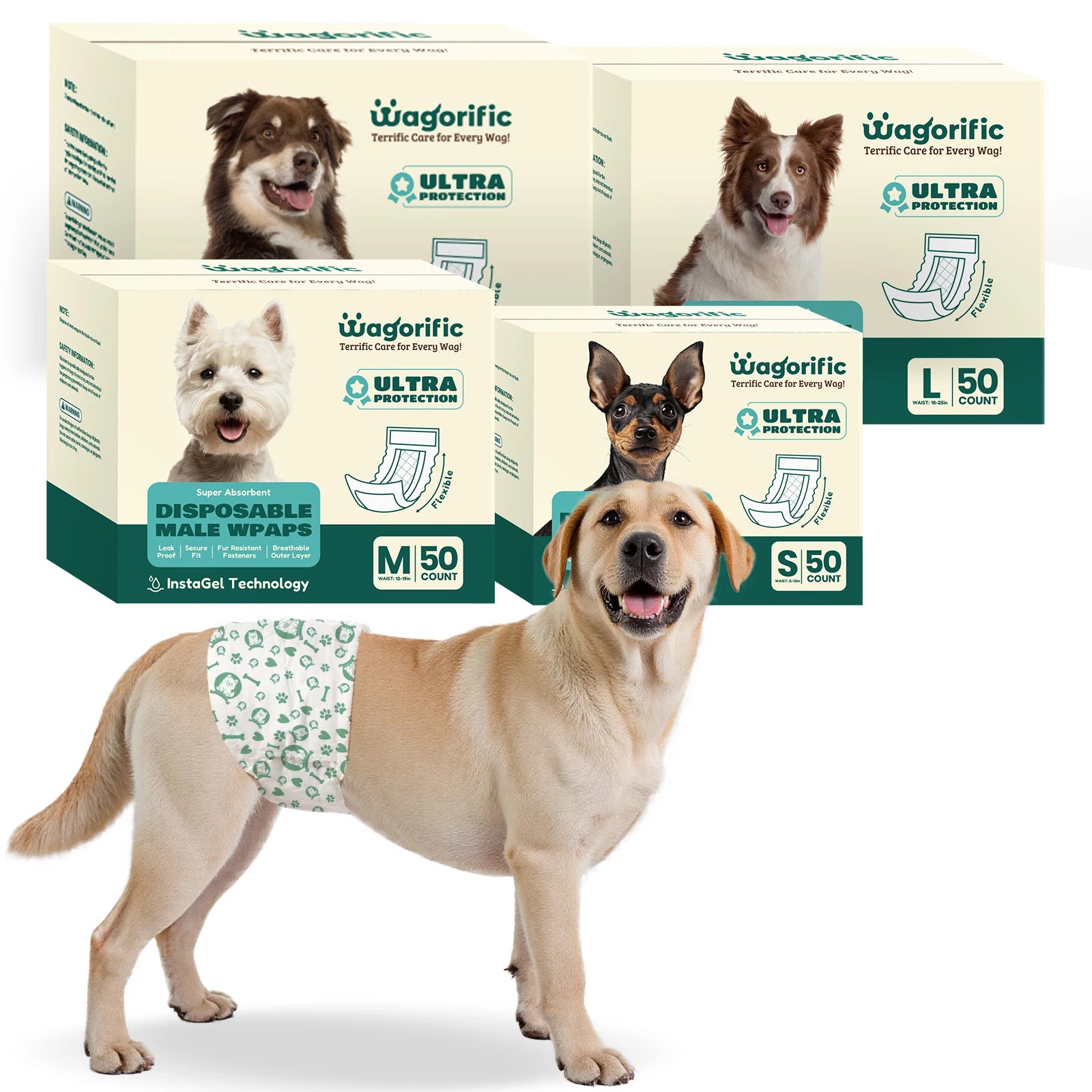 Disposable Dog Diapers - Super Absorbent & Leakproof with Wetness Indicator, Adjustable Fasteners for Male/Female Puppies/Dogs