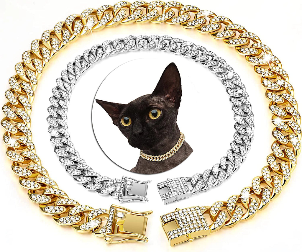 Luxury Cuban Link Cat Dog Necklace Jewelry Rhinestone