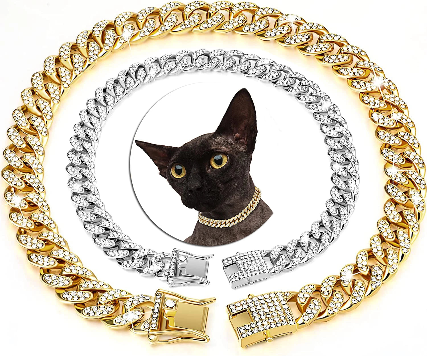 Luxury Cuban Link Cat Dog Necklace Jewelry Rhinestone
