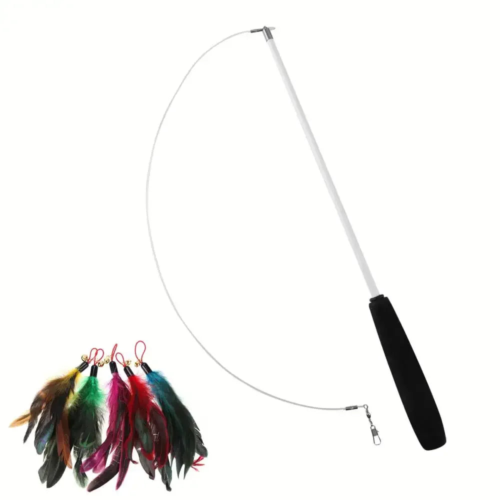 Cat Kitten Three-section Telescopic Fishing Pole Wand for Interactive Play Toys