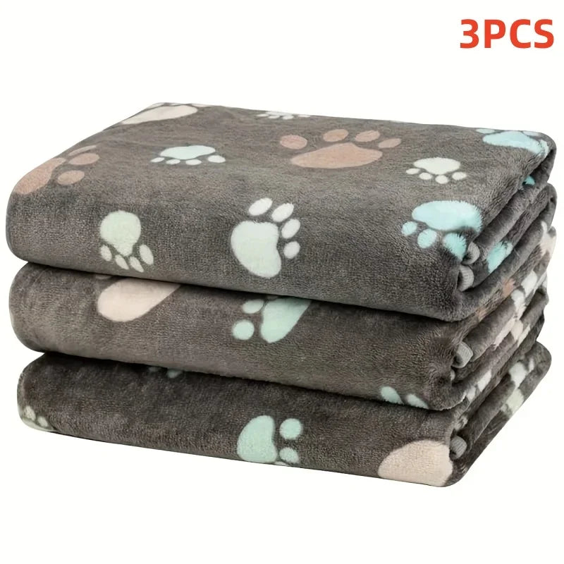 3PCS Soft Flannel Fleece Cat Dog Blankets Paw Foot Print Warm Blanket