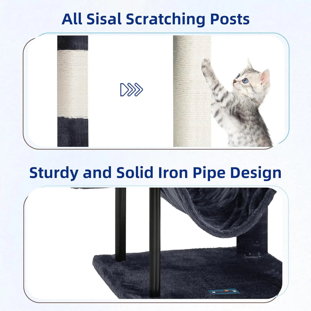 43.3 Inch Cat Tree Tower for Indoor Cats with Sturdy Steel Tube, Hammock, Condo, Scratching Post