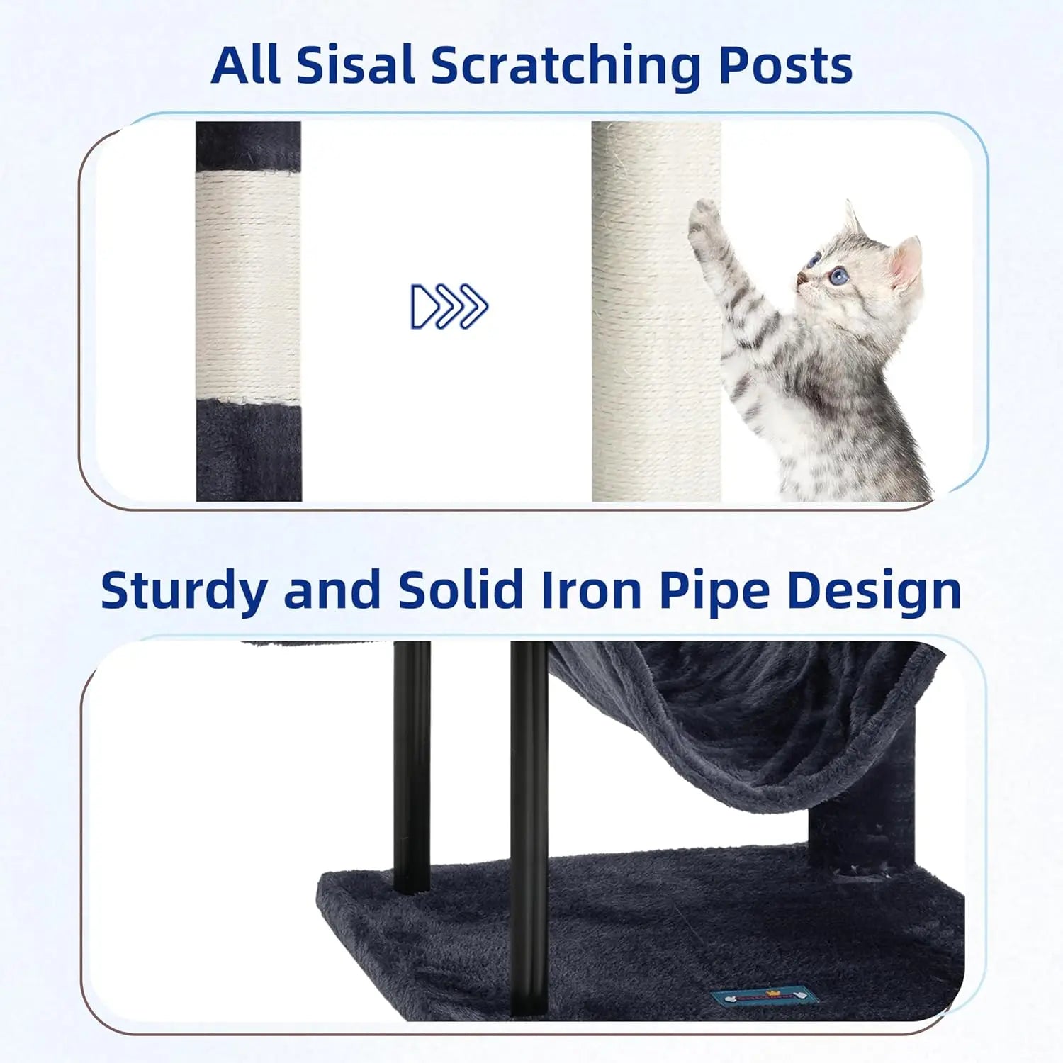 43.3 Inch Cat Tree Tower for Indoor Cats with Sturdy Steel Tube, Hammock, Condo, Scratching Post